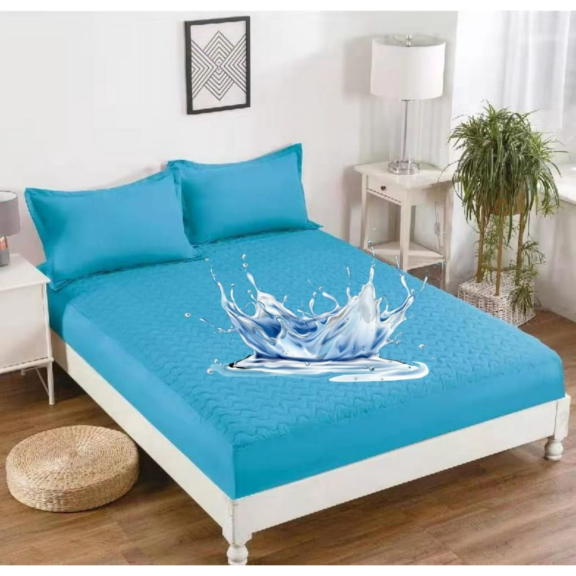 Aladdins Shop - Cubrecolchon Forro Impermeable Para Cama King Color Celeste