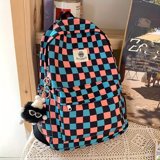 Stylish Plaid Schoolbag: Large Capacity Checkerboard Backpack for Everyday & Travel Use