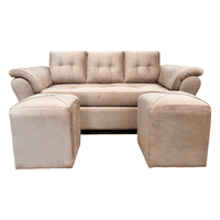 Mueblesjd - Sofá New Sira + 2 Puff Felpa Beige