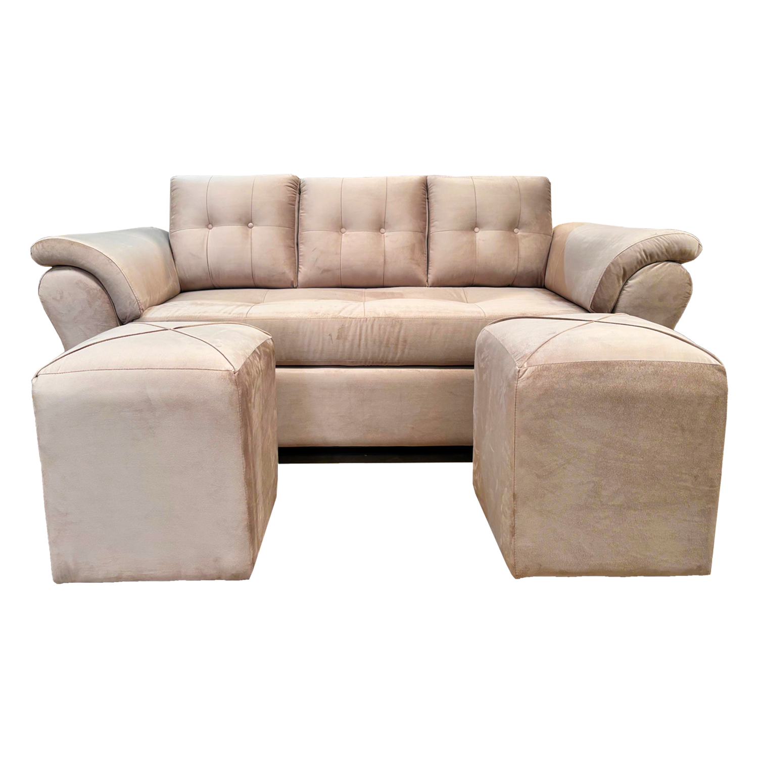 Mueblesjd - Sofá New Sira + 2 Puff Felpa Beige