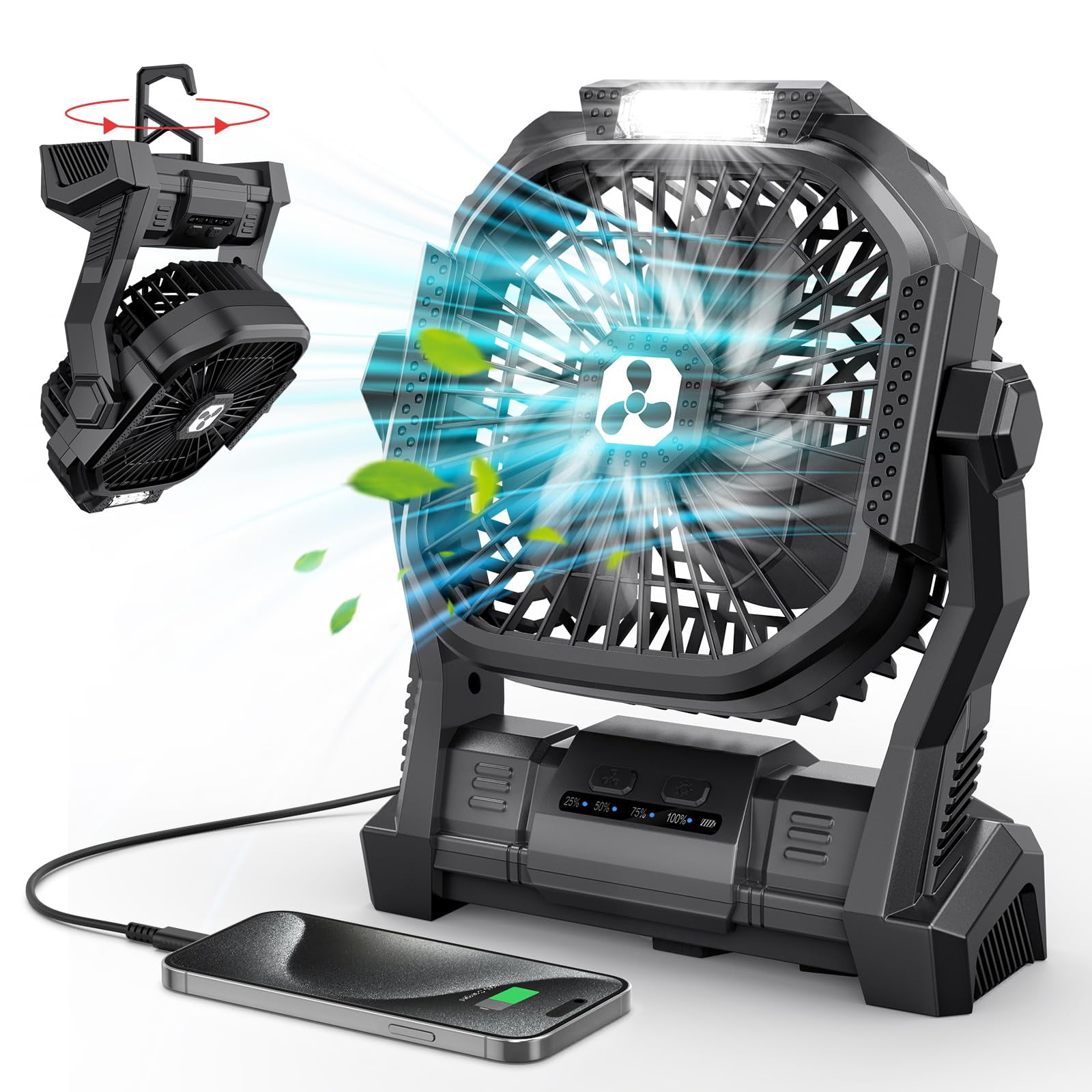 Ventilador Portátil Onlynew Recargable De 20000 Mah Con Linterna Led