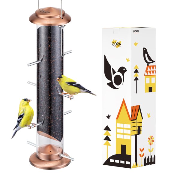 Alimentador para aves iBorn 38 cm Nyjer/Chilca con acabado de cobre