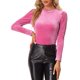 thumbnail image 1 of INSPIRE CHIC Blusa de Mujer de Halloween de Terciopelo Metálico con Brillo Cuello Alto Manga Larga con Volantes XS Rosa Fucsia, 1 of 6