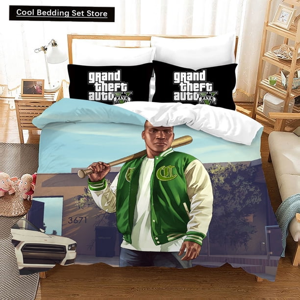x2075 Bed SheetsGame GTA V Bedding Set Cartoon Duvet Covers Pillowcase Grand Theft Auto Comforter Bedding Sets Bed Linens Bedclothes(No Sheet) 3-Piece Bedding Set (1 Duvet Cover + 2 Pillow Shams) nj2