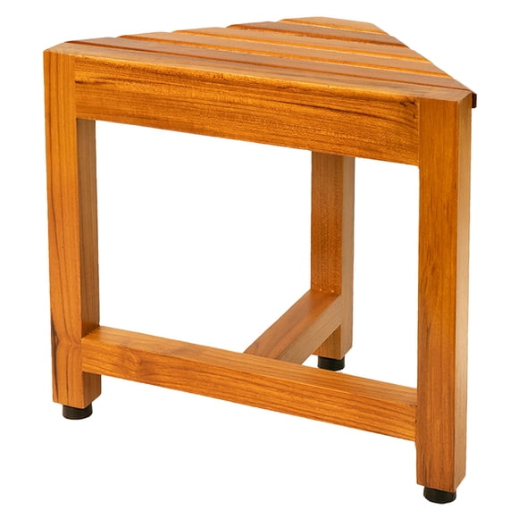 Banco de esquina de ducha VaeFae, reposapiés de madera de teca ajustable