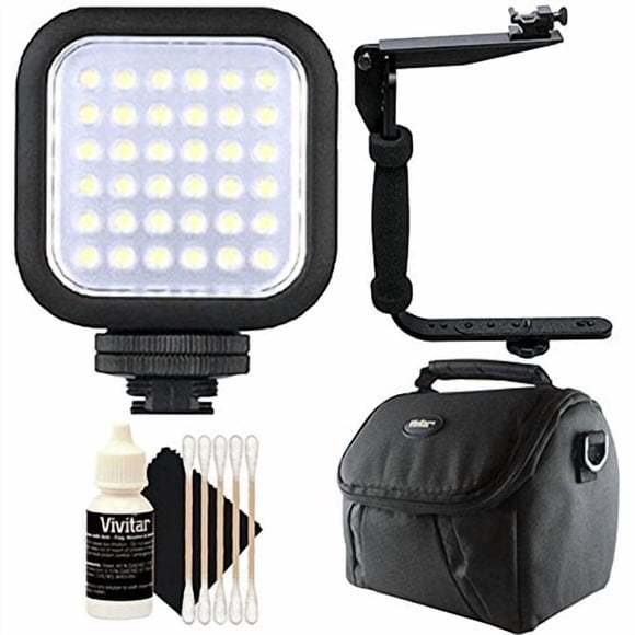 Luz de vídeo LED, soporte para flash, funda y kit de limpieza de 3 piezas