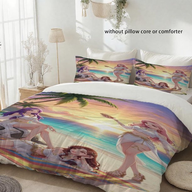 3pcs K-Pop Beach Vacation Printed Duvet Cover Set a Perfect Choice for Party Home Decor