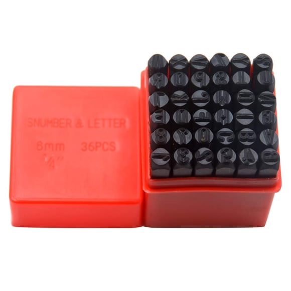 Juego de sellos de letras y números Oudtinx (36 piezas) de acero al carbono de 6 mm