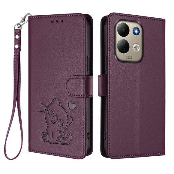 Xiaomi Redmi 17 4G/5G Funda Billetera con Estampado de Gato, Morado Oscuro