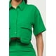 thumbnail image 4 of Saronite Conjunto de Camisa de Manga Corta con Botones Al Frente y Bolsillos Laterales, y Shorts con Cintura Elástica con Cremallera y Botón Al Frente, Verde (para Mujer), 4 of 5
