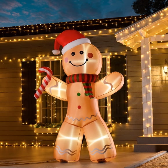 Inflable con Soplador HOMCOM Muñeco de Jengibre 240 cm con LED