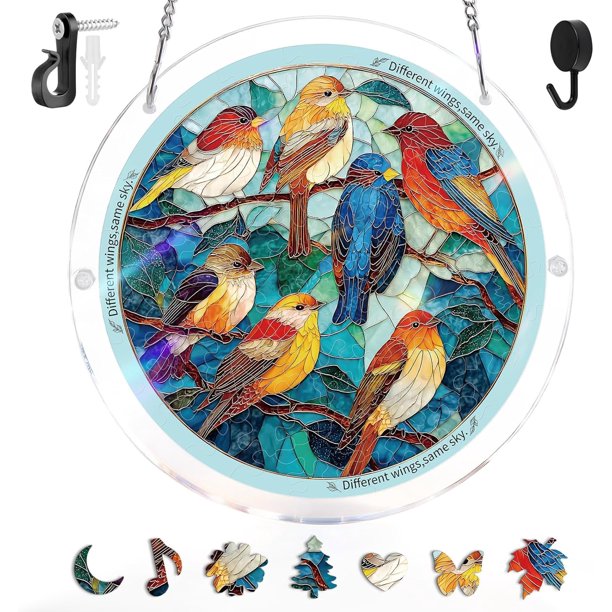Atrapasol puzle acrílico 2 uds 83 piezas efecto vitral decoración ventana hogar