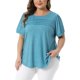 thumbnail image 4 of Agnes Orinda Blusa para Mujer de Talla Grande Cuello Redondo Manga Corta Camisetas Fluidas Plisadas Elegantes Casual Túnica Blusas 1X Azul Lago, 4 of 6