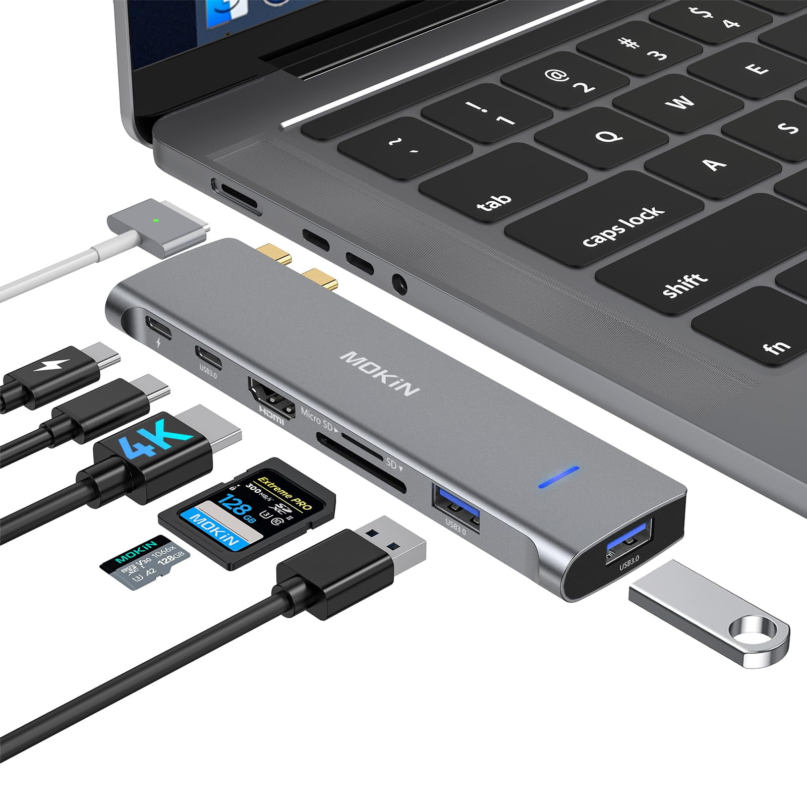 Adaptador Usb C Mokin 7 En 2 Con Hdmi 4k, 2 Usb 3.0 Para Macbook Pro