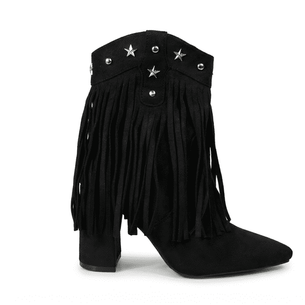 Botín Vaquera con Flecos Gamuza PG5332 Mujer Negro Talla 35