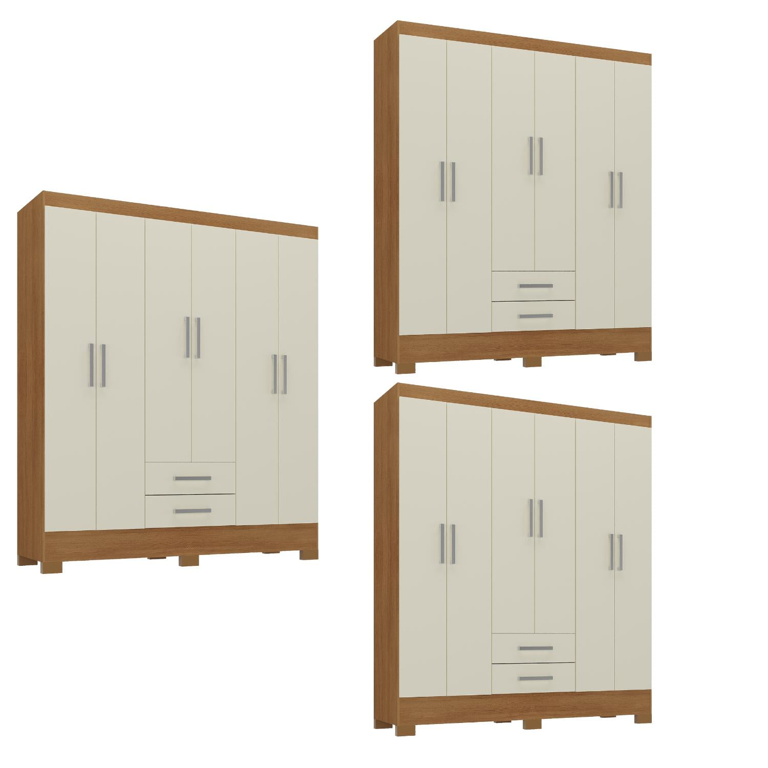 Movelaria - Combo 3 Clóset 6 Puertas 2 Cajones 180x135x35 Cm Off White R62x3 Blanco