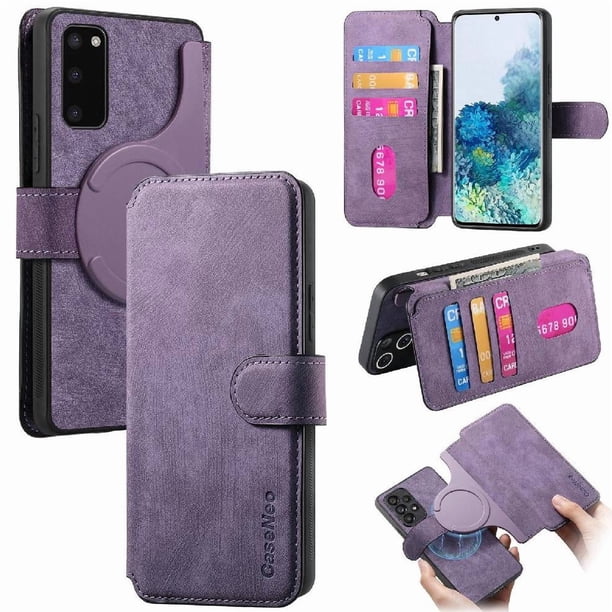 Funda Billetera Magnética para Samsung Galaxy S20 Soporte Tarjetas Desmontable Morado