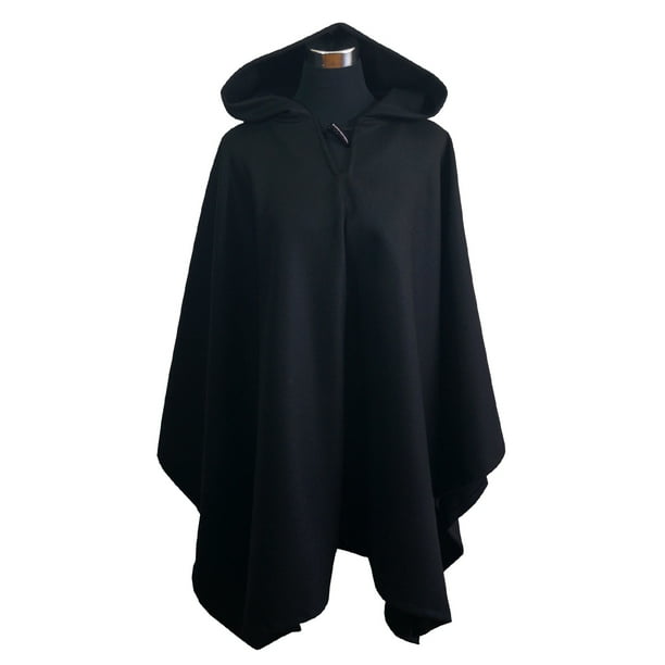 Poncho Paño Capucha 100% Lana- Largo - Negro