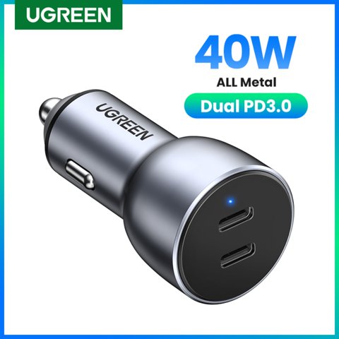 Cargador Automovil 2Usb-C Carga Rapida 40W Max Aluminio Ugreen Cd213