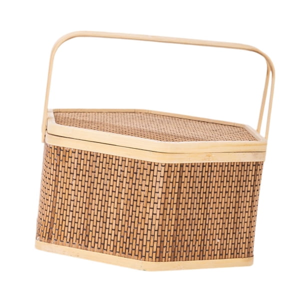 Cesta de Picnic, cesta tejida de bambú, decoración, cesta de bambú tejida hecha a mano, cesta de almacenamiento de alimentos para comida, té, pasteler
