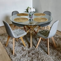 Coricori - Comedor Mesa Warwick Vidrio 100Cm + 4 Sillas Capitonne Velvet Gris