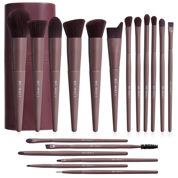 Set de brochas de maquillaje BS-MALL 18 piezas sintéticas D-Marrón