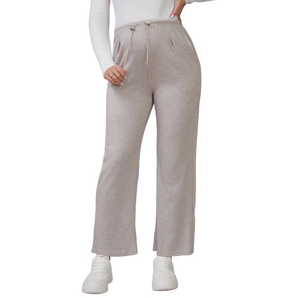 Pantalones de Maternidad INSPIRE CHIC para Mujer, Cintura Elástica con Cordón, Sobre el Vientre, Pierna Ancha, con Bolsillos, Talla S, Caqui