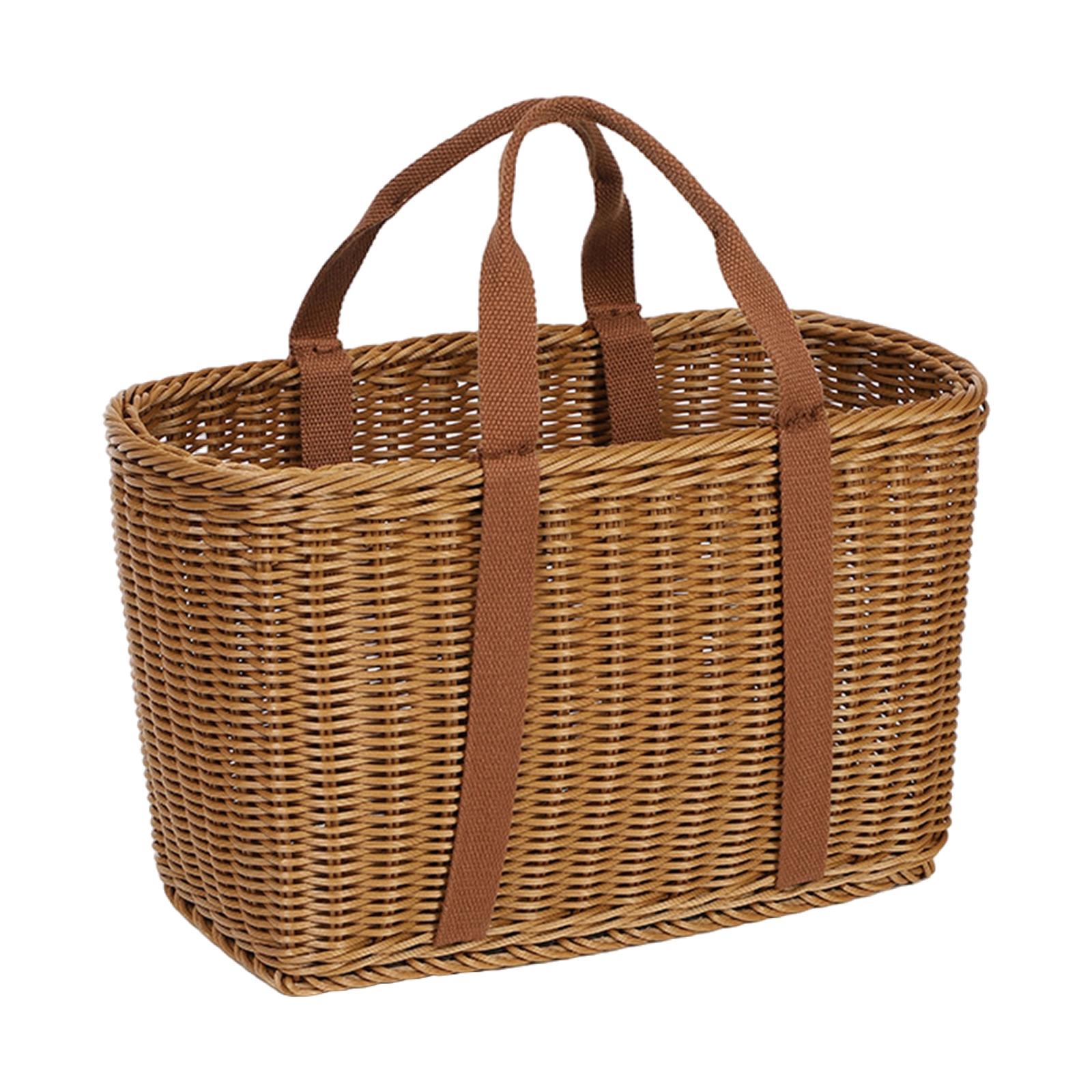 Ioensy - Cesta Tejida A Mano Con Asas Cesta De La Compra Imitación Ratán Decoración Duradera Asa De Tela L