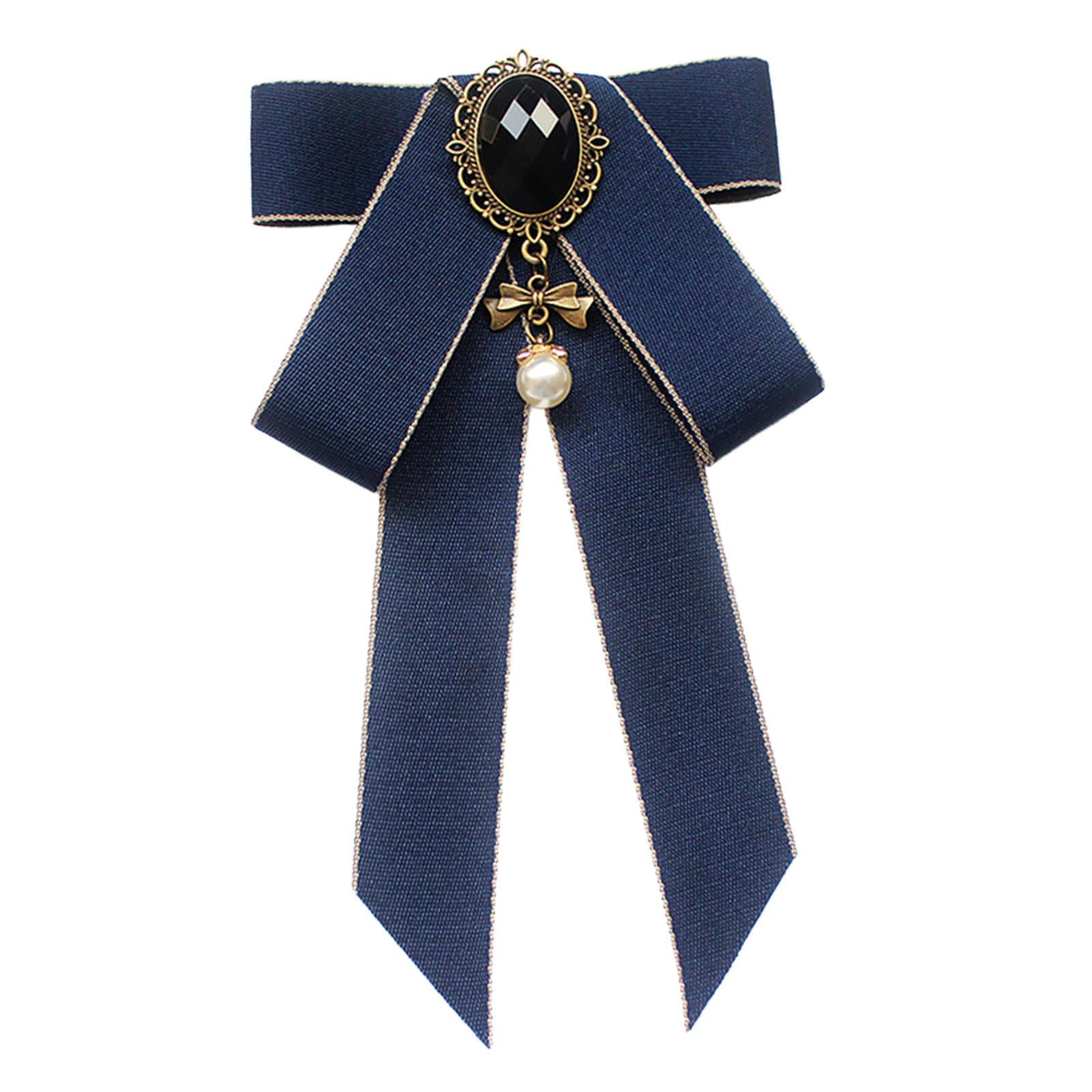 Ioensy - Broche De Lazo De Cinta Corbata De Mujer Con Lazo Pre Atado Para Blusa Uniforme Estudiante Azul Oscuro