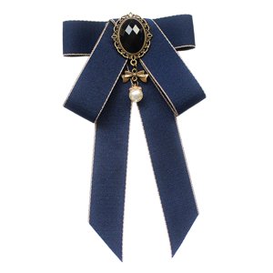 Ioensy - Broche De Lazo De Cinta Corbata De Mujer Con Lazo Pre Atado Para Blusa Uniforme Estudiante Azul Oscuro