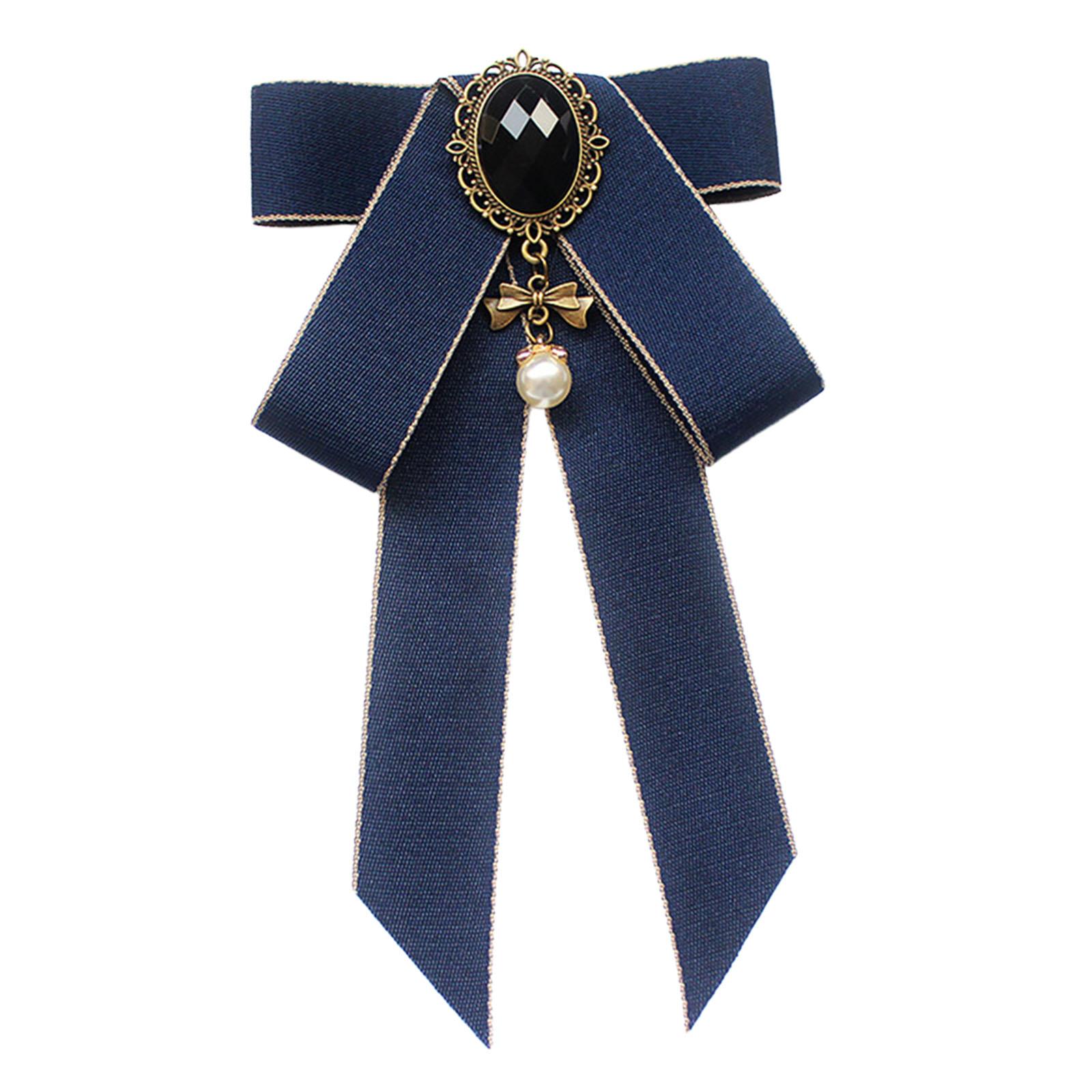 Ioensy - Broche De Lazo De Cinta Corbata De Mujer Con Lazo Pre Atado Para Blusa Uniforme Estudiante Azul Oscuro