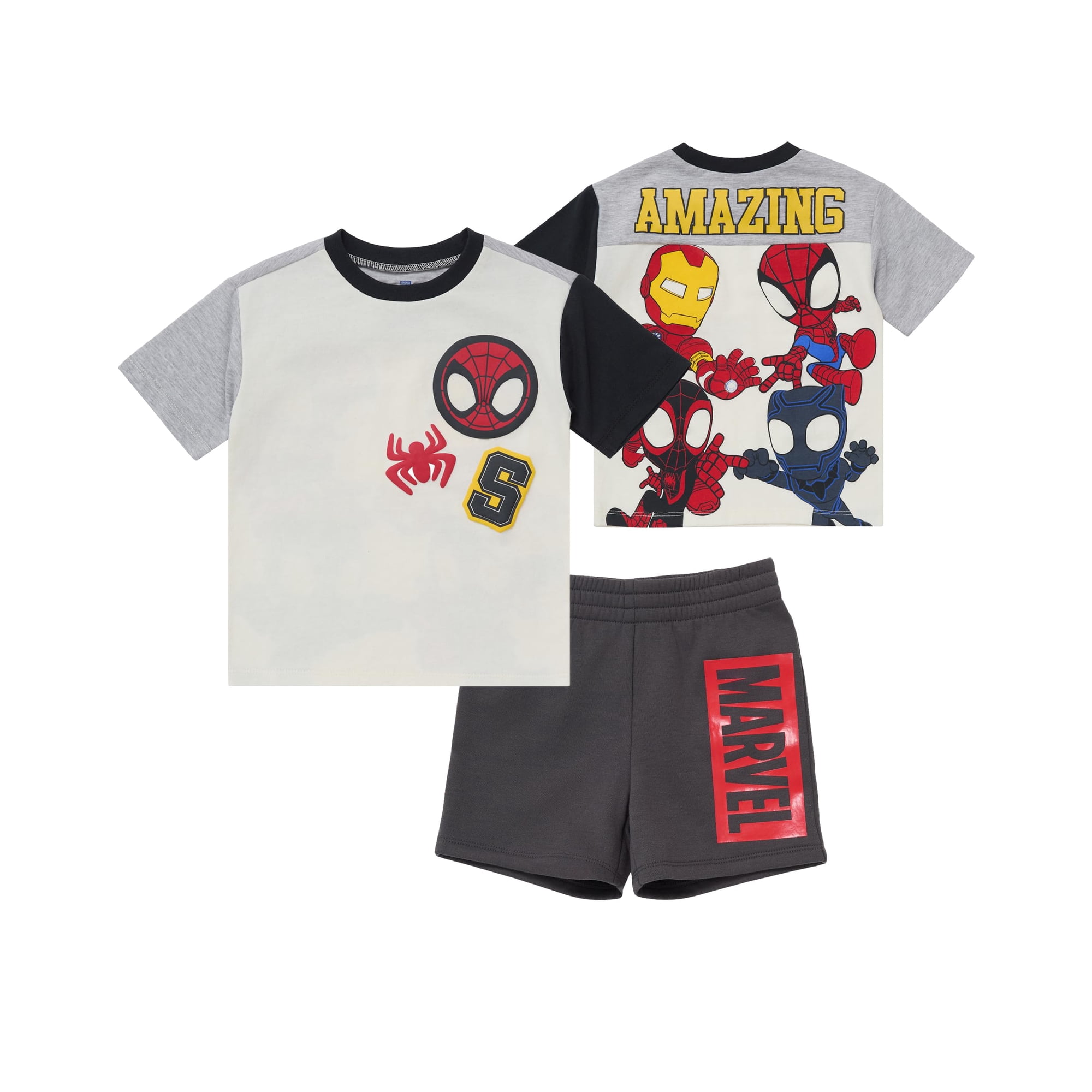 Conjunto De Ropa Marvel Boys Spiderman: Camiseta Y Pantalones Cortos De Spiderman, Talla 5