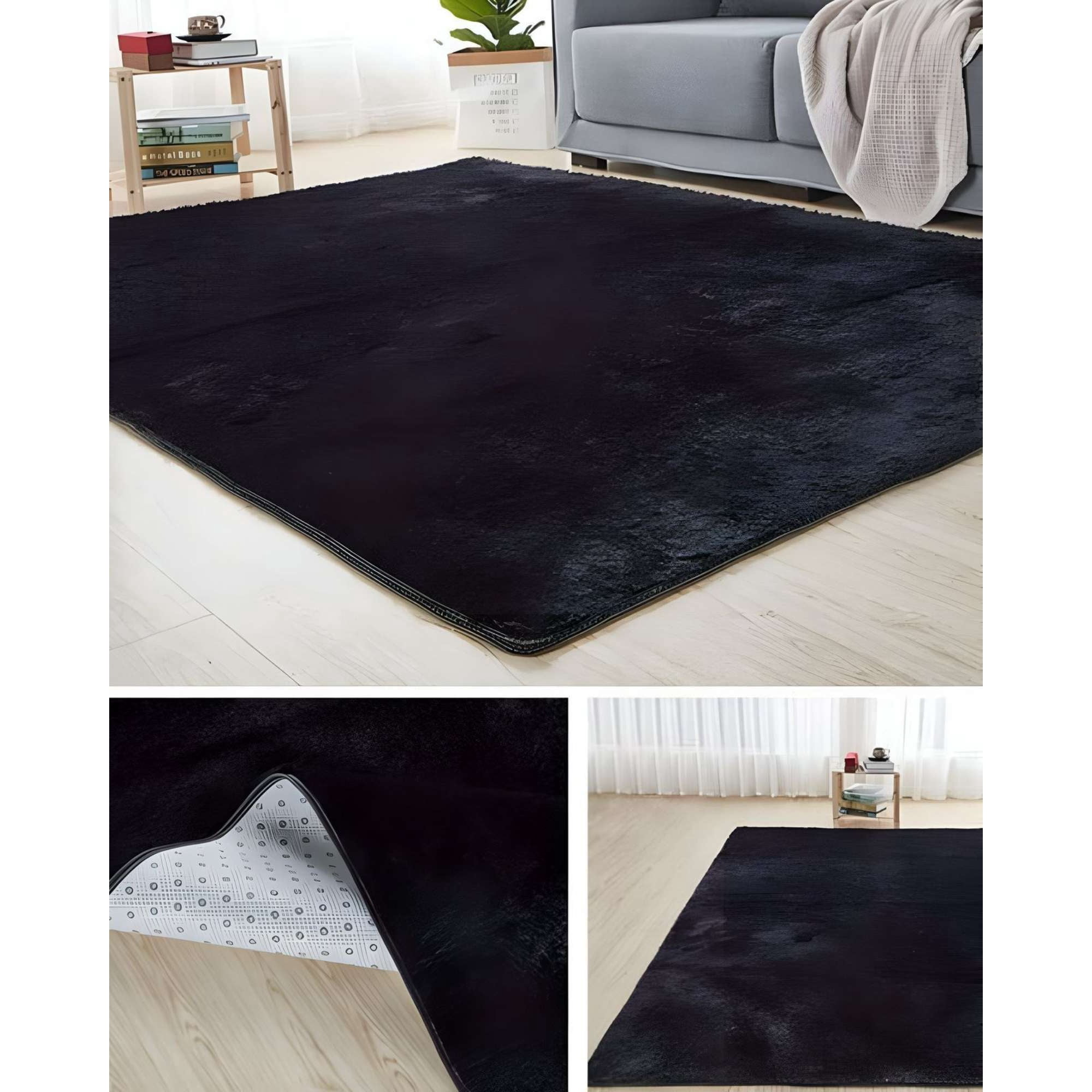 Teng Fei - Alfombra Peluda Suave 200 X 300 Cm Primera Calidad Negro