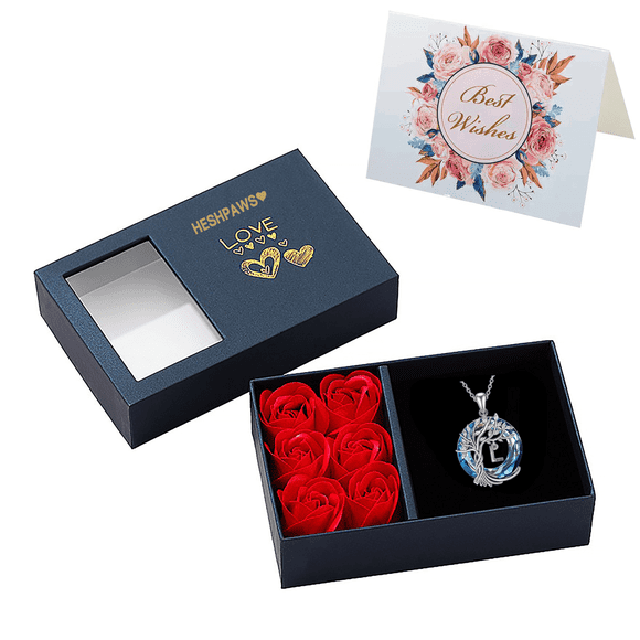 Set de Regalo Collar HESHPAWS Tree of Life con Inicial A-Z y Rosa Eterna