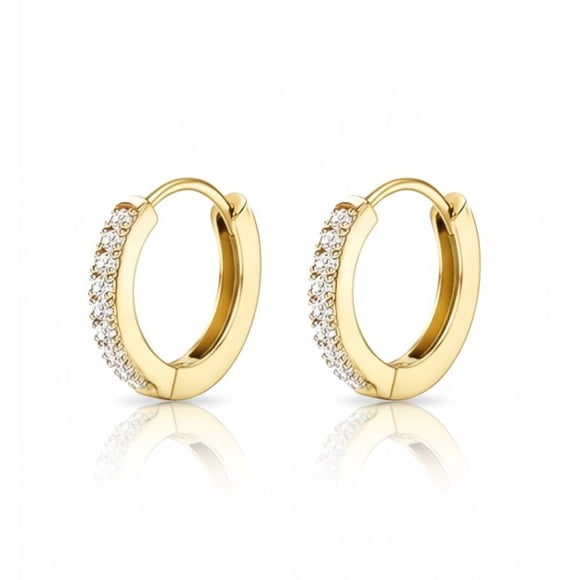 Aros Huggies pequeños Dorados con Circonitas Baño de Oro