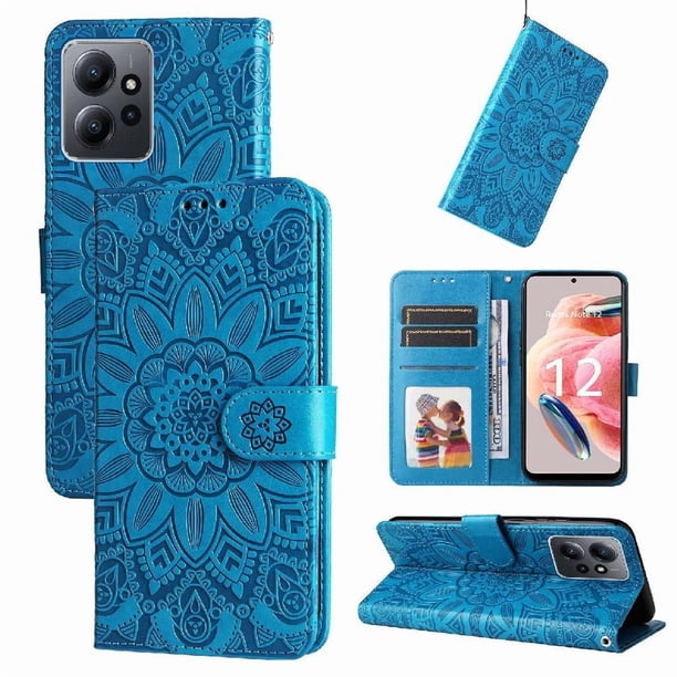 Funda tipo cartera FOXDOCK para Xiaomi Redmi Note 12 4G , diseño girasol en relieve, cuero PU, cierre magnético, soporte y tarjetero
