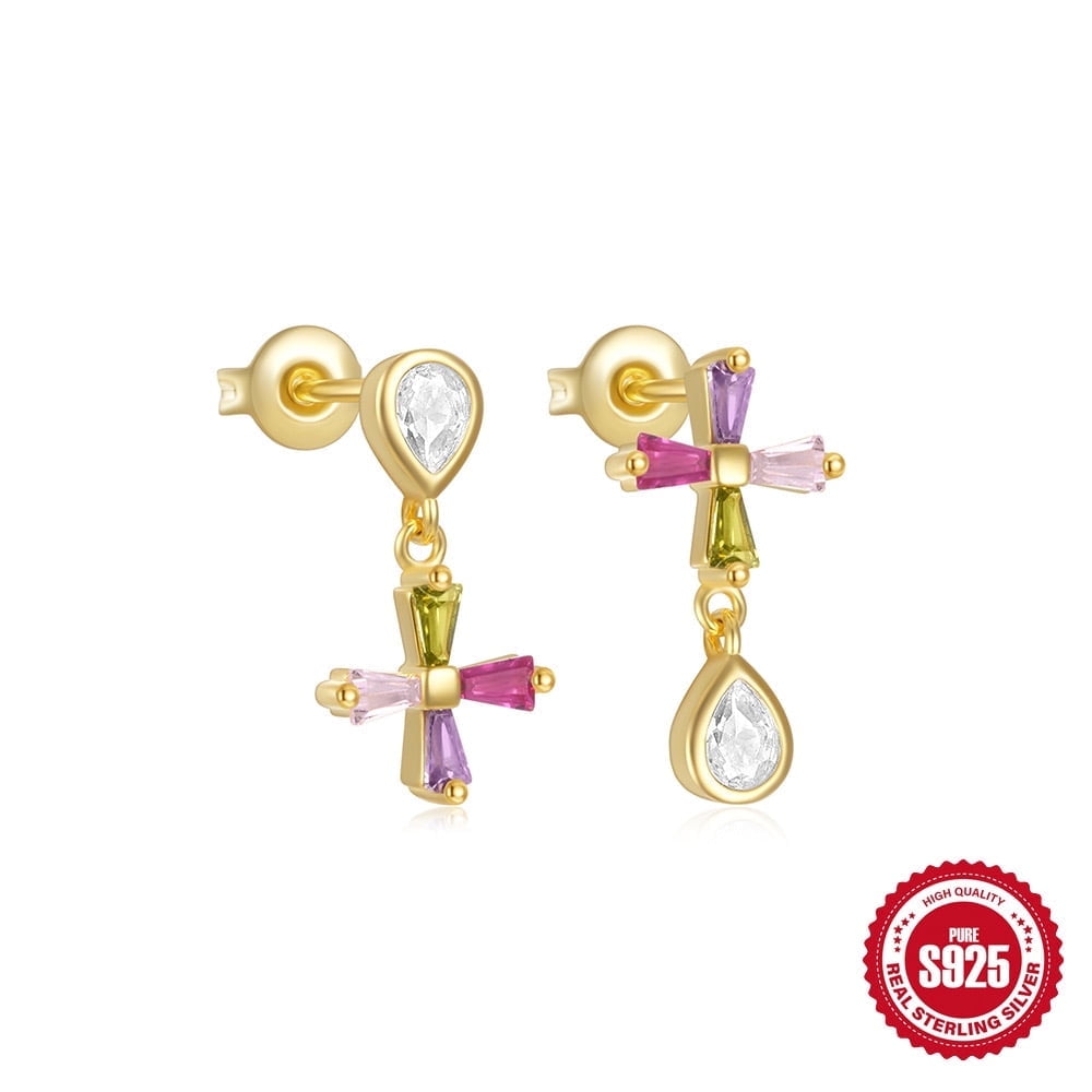 Aretes Heshpaws S925 Sterling Silver Cross Diamantados Plata