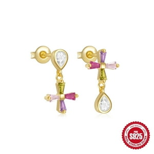 Aretes Heshpaws S925 Sterling Silver Cross Diamantados Plata