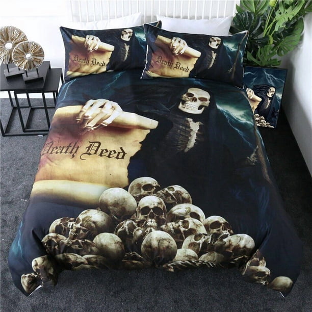 Death Deed Reaper Skull Ghost Quilt Duvet Pillow Bed Set3-Piece Bedding Set (1 Duvet Cover + 2 Pillow Shams)