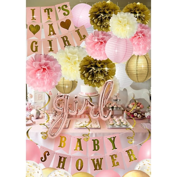 Set De 35 Piezas De Decoración Para Baby Shower Pgn Art Pink Gold Girl