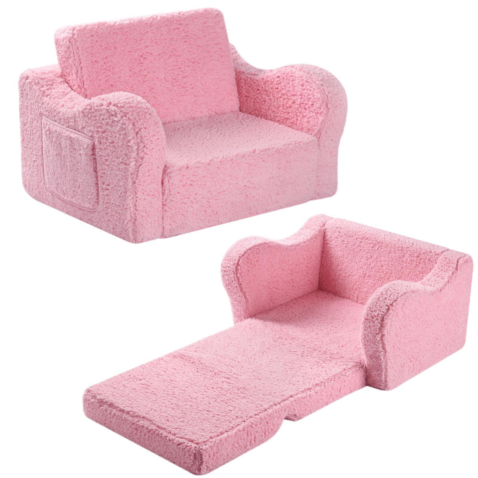 Sillas Para Niños Momcaywex, Sofá Sherpa Suave 2 En 1 Para Niños Pequeños, Rosa