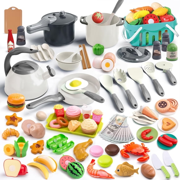 Kitchen Playset Funpynani, 130 unidades, con ollas, sartenes y utensilios, color blanco