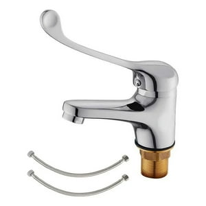 Genérica - Grifería Monomando Lavamanos, Manilla Gerontológica. Con Tubería De Entrada De Agua De Acero Inoxidable