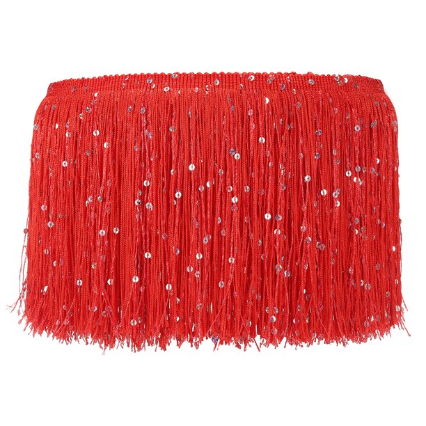 Uxcell Ribete de Flecos de Lentejuelas, Ribete de Costura de Flecos para Vestido Latino Escenario Rojo 5 Yardas x 6 Pulgadas