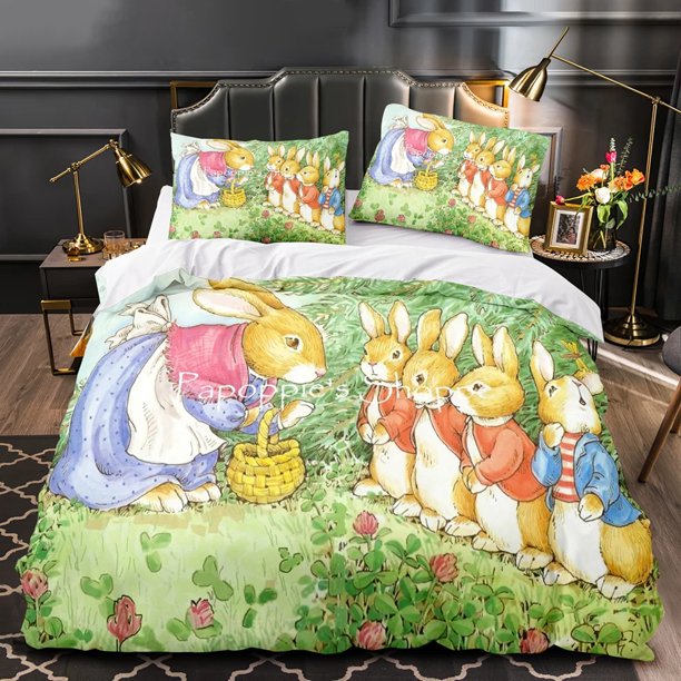 x1142 Bed SheetsCartoon P-Peter Rabbit Bedding Set Duvet Cover Bed Set Quilt Cover Pillowcase Comforter Size Boys Adult Bedding Set 3-Piece Bedding Set (1 Duvet Cover + 2 Pillow Shams) nj1142