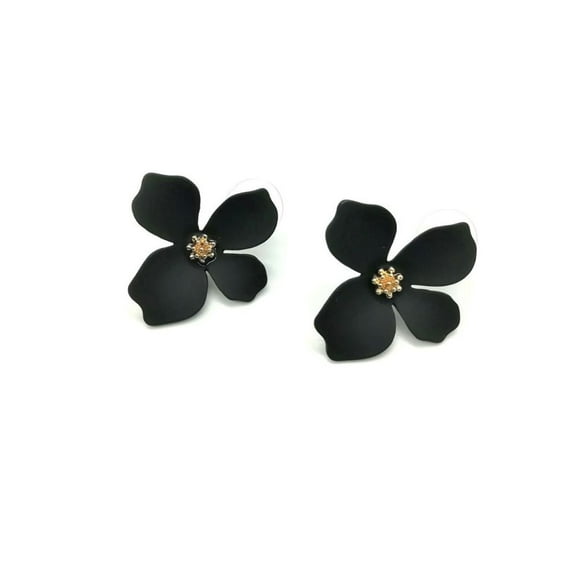 Aros Pendientes Diseño Flor Color Negro