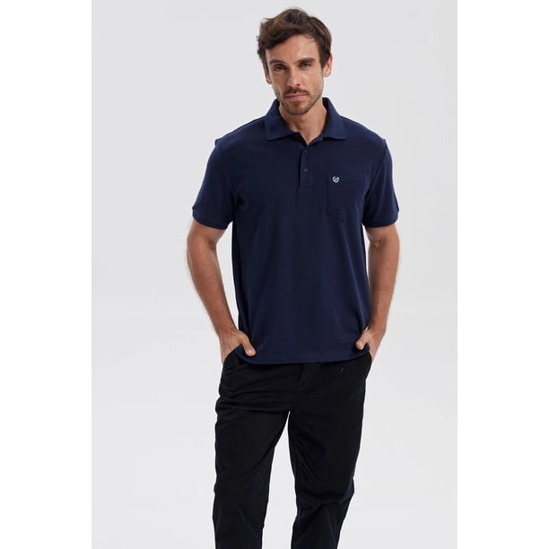 Polera Hombre Piqué Básica Lisa Azul Marino - V