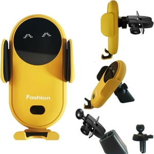 Genérico - Cargador Inalámbrico Para Coche - Sujeción Automática Inteligente, Para Iphone Y Samsung Para Montaje En Ventilación Y Salpicadero - Amarillo