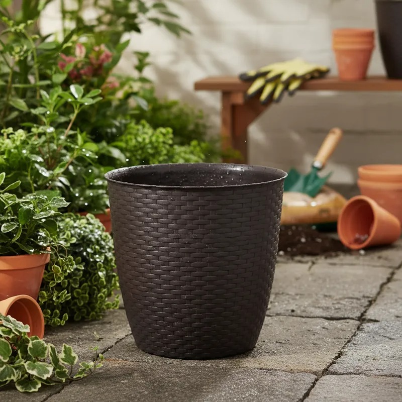 Reyplast - Molde Maceta Macetero Plastico Redondo Estilo Ratan 33 Cm