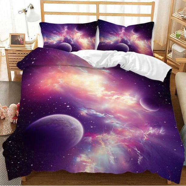 Solar System Planets Universe Space Quilt Duvet Cover Set Bed Linen Bedspread3-Piece Bedding Set